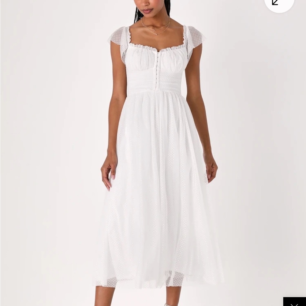 Lulu's White Smocked Ruched Midi Sundress